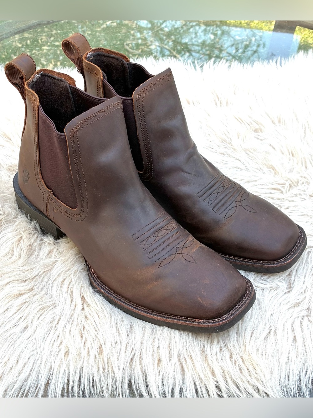 Sureway Mens Square Toe Brown Leather Boots Sz 11